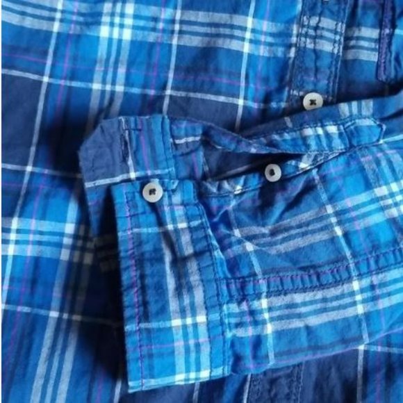Hollister Button Up Shirt Mens M Plaid Blue Pink Long Sleeve Top - Picture 3 of 5
